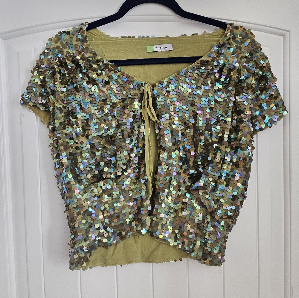 Sequin Short Sleeve Top - Gold